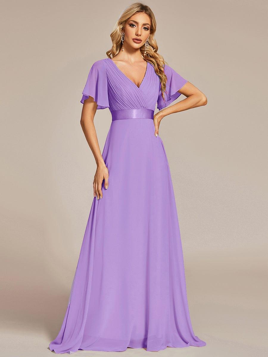 MONICA | Vestido largo de dama de honor con cintura imperio y mangas cortas fluidas