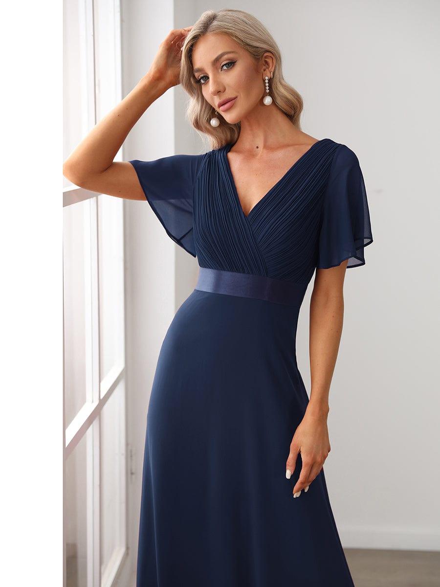 MONICA | Vestido largo de dama de honor con cintura imperio y mangas cortas fluidas