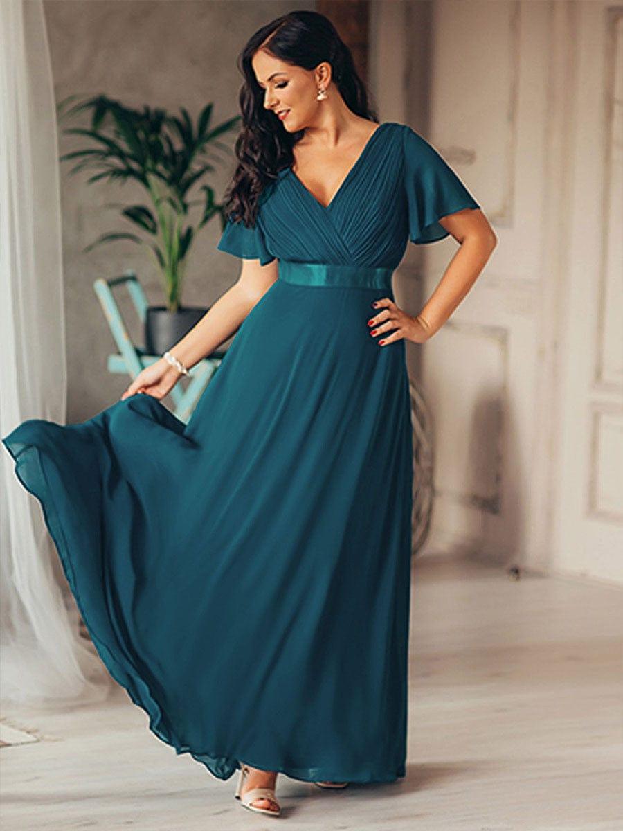 MONICA | Vestido largo de dama de honor con cintura imperio y mangas cortas fluidas