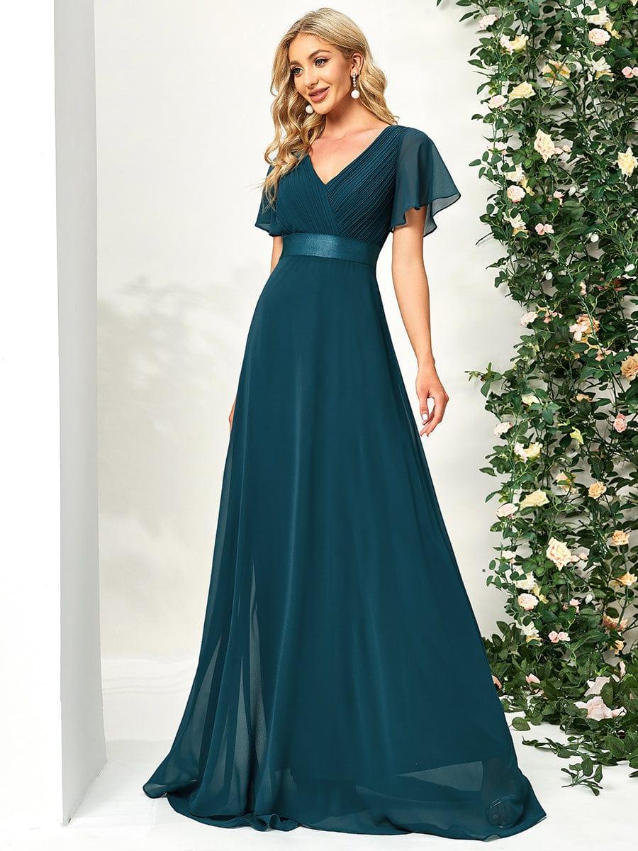 MONICA | Vestido largo de dama de honor con cintura imperio y mangas cortas fluidas
