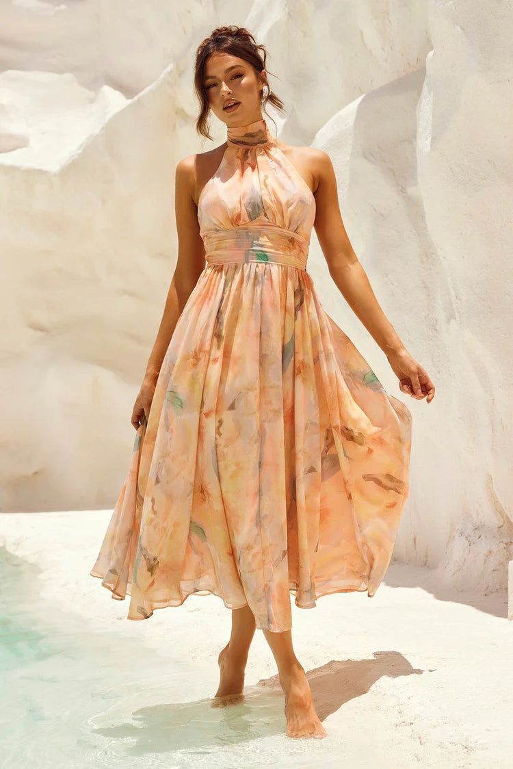 Esther™ | Vestido de Cuello Halter con Estampado de Acuarela