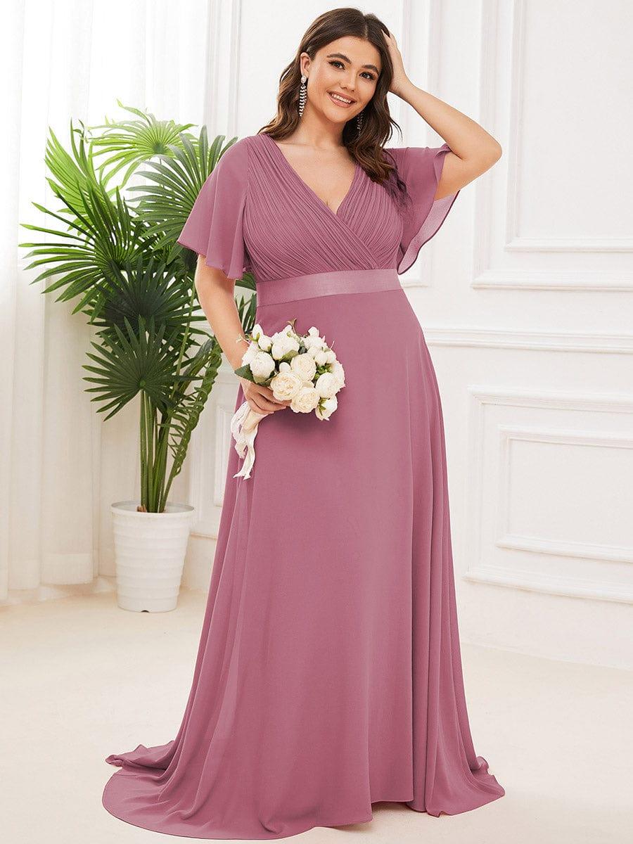 MONICA | Vestido largo de dama de honor con cintura imperio y mangas cortas fluidas