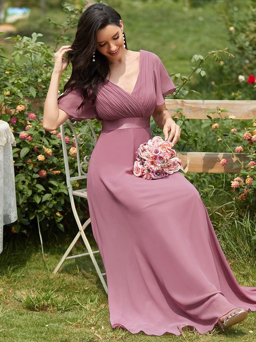 MONICA | Vestido largo de dama de honor con cintura imperio y mangas cortas fluidas