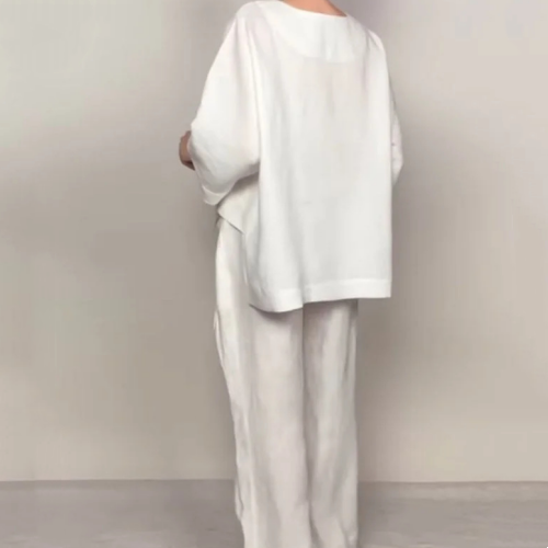💎 Conjunto 2 Piezas de Algodón y Lino con Bajo Irregular – Top Escote en V + Pantalón Ancho, Transpirable y Elegante sin Esfuerzo 🍂👚