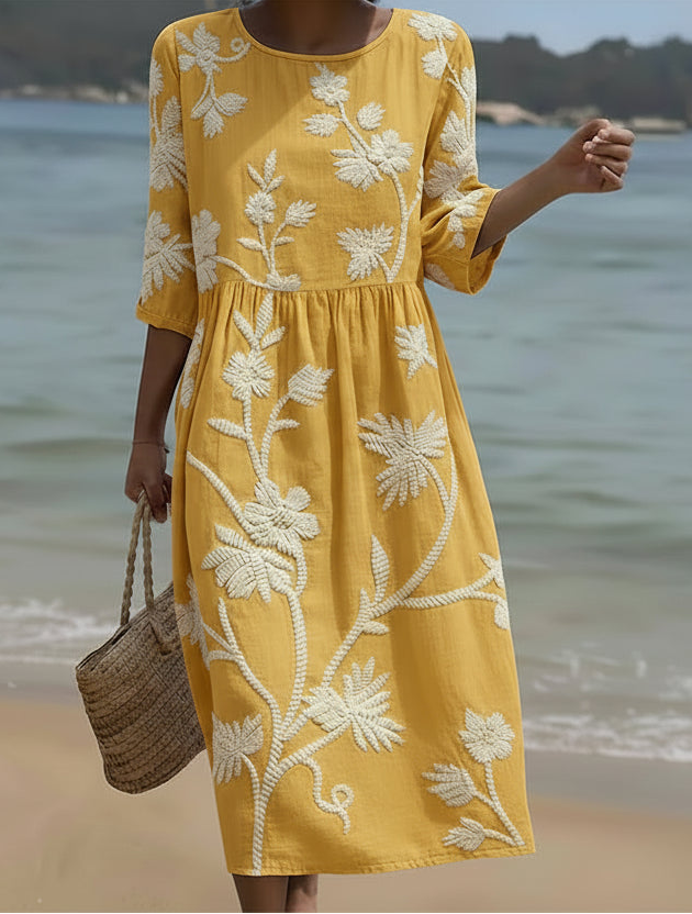 Eva | Vestido midi con estampado de plantas y flores