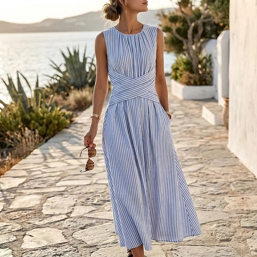 Aitana - Vestido de rayas con cintura cruzada