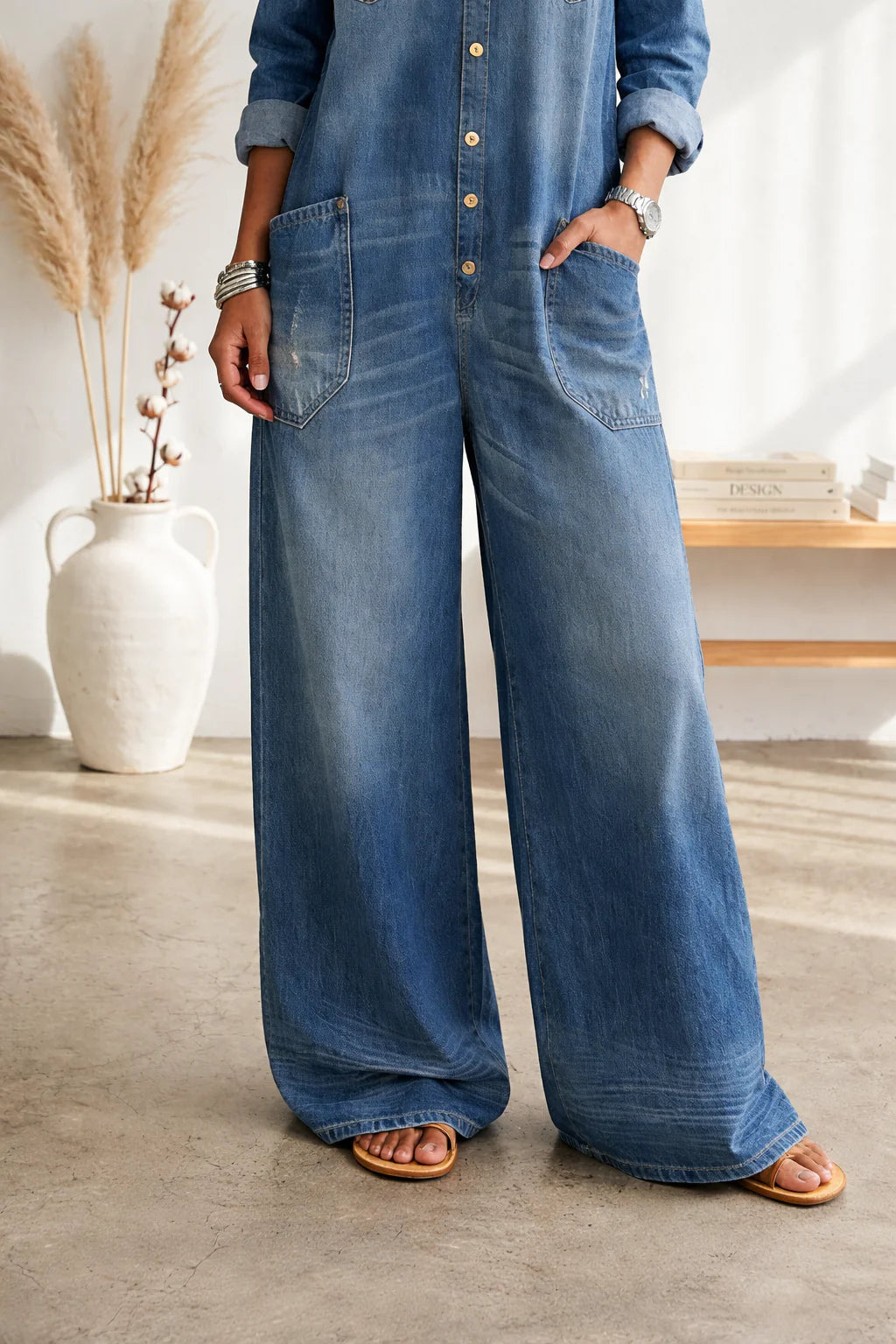 Novelya | Vega mono de denim algodón con lavado vintage