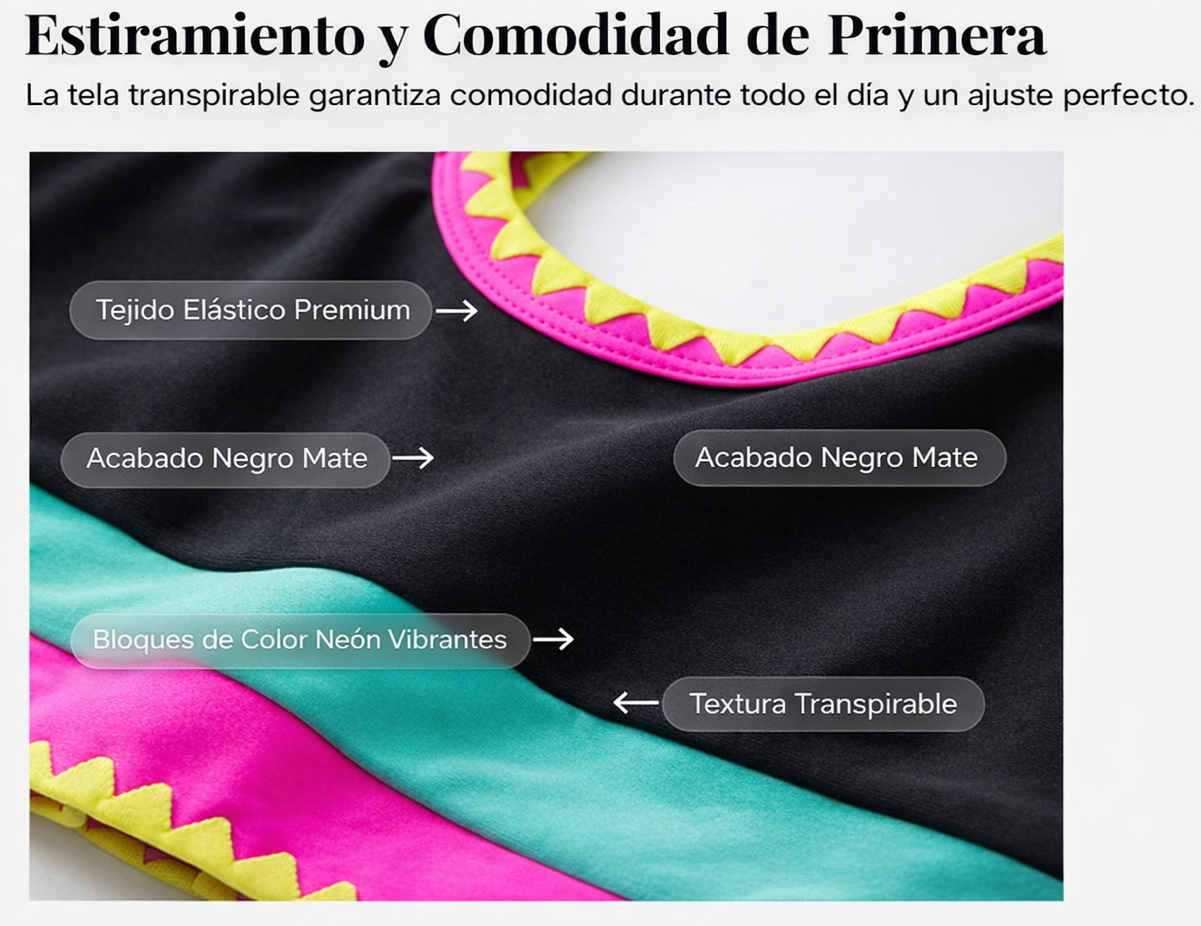 👙🌊 Conjunto de Bikini 3 Piezas – Cintura Alta, Color Block y Diseño en Zigzag para Playa y Vacaciones