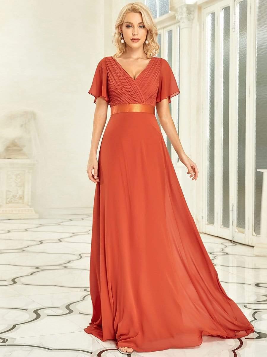 MONICA | Vestido largo de dama de honor con cintura imperio y mangas cortas fluidas
