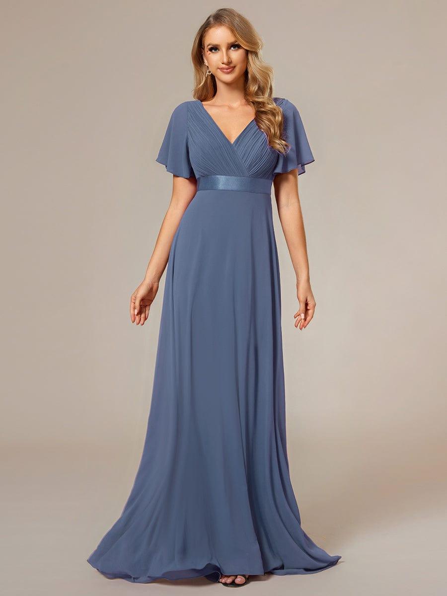 MONICA | Vestido largo de dama de honor con cintura imperio y mangas cortas fluidas
