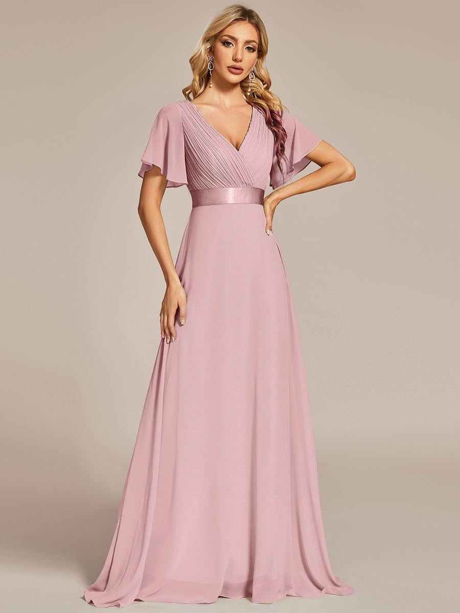 MONICA | Vestido largo de dama de honor con cintura imperio y mangas cortas fluidas