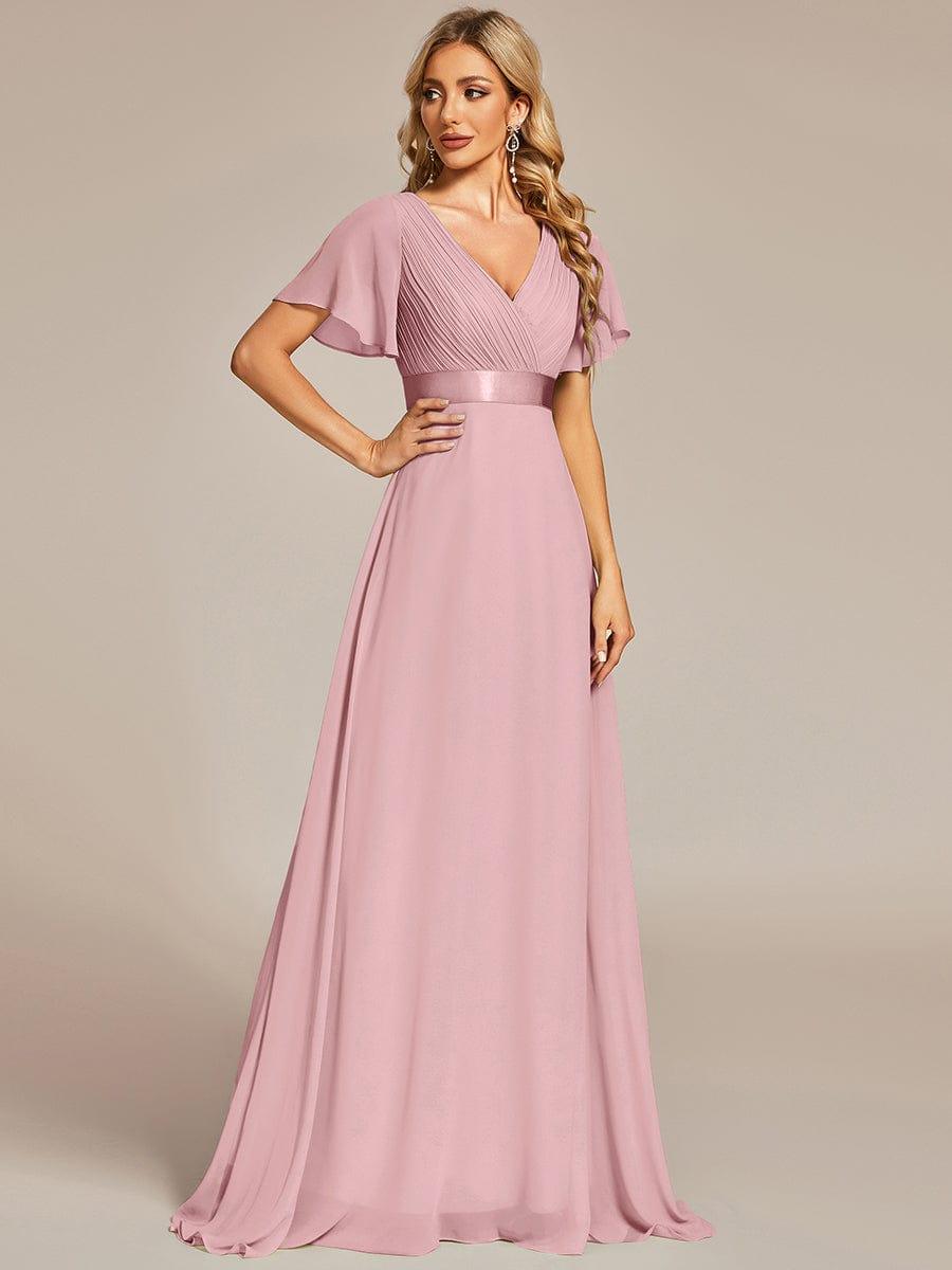 MONICA | Vestido largo de dama de honor con cintura imperio y mangas cortas fluidas