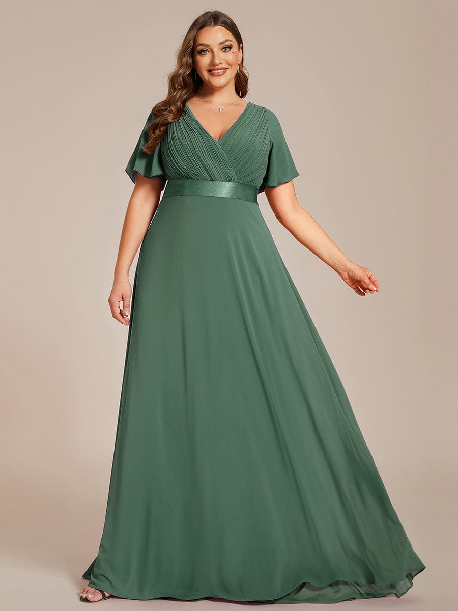 MONICA | Vestido largo de dama de honor con cintura imperio y mangas cortas fluidas