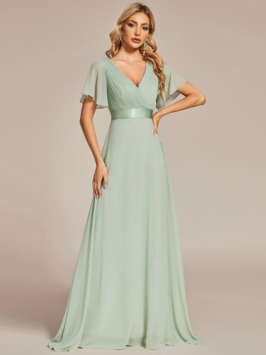MONICA | Vestido largo de dama de honor con cintura imperio y mangas cortas fluidas