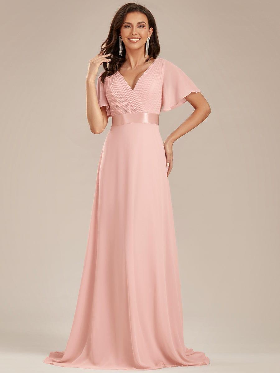 MONICA | Vestido largo de dama de honor con cintura imperio y mangas cortas fluidas