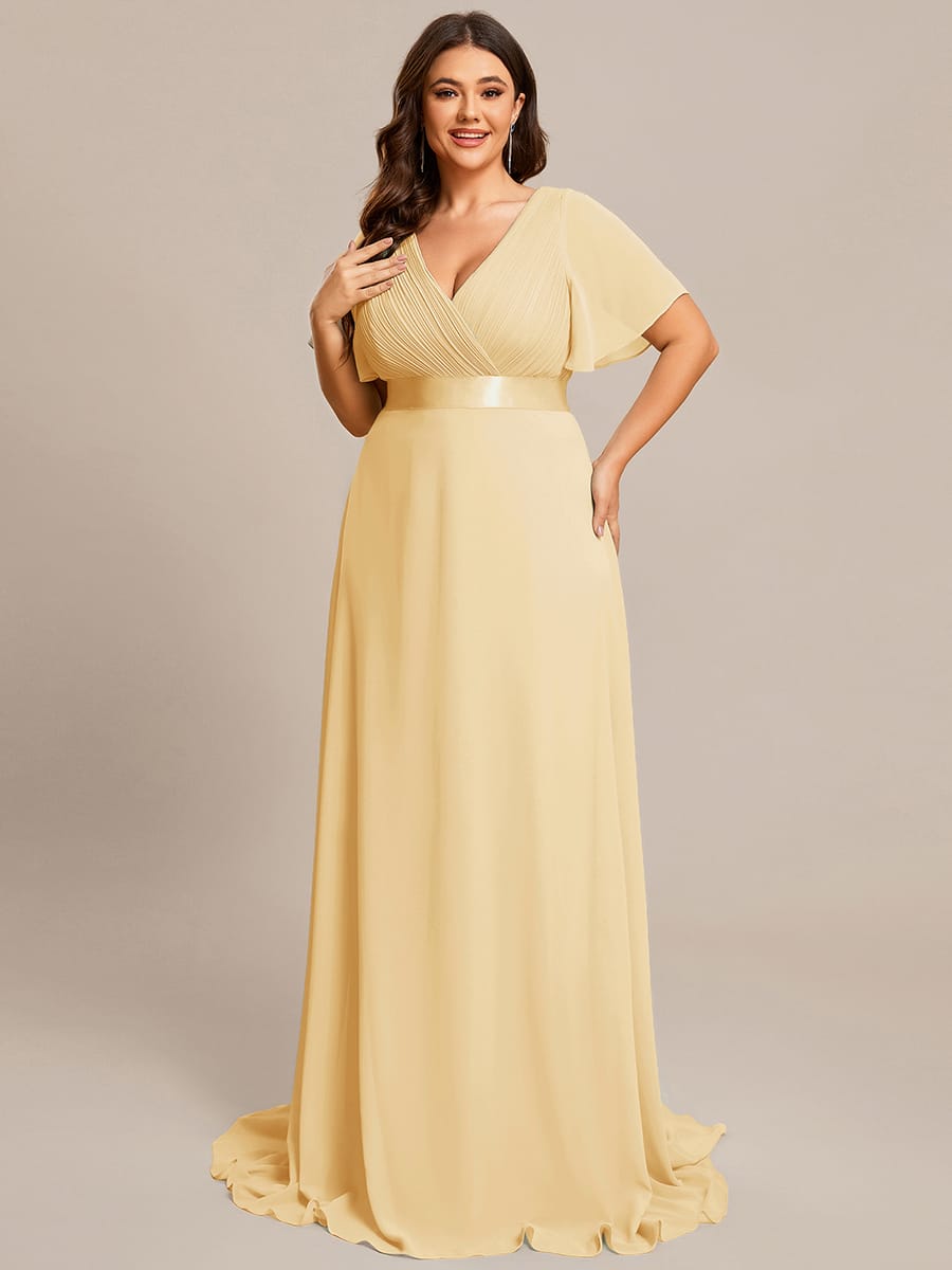 MONICA | Vestido largo de dama de honor con cintura imperio y mangas cortas fluidas
