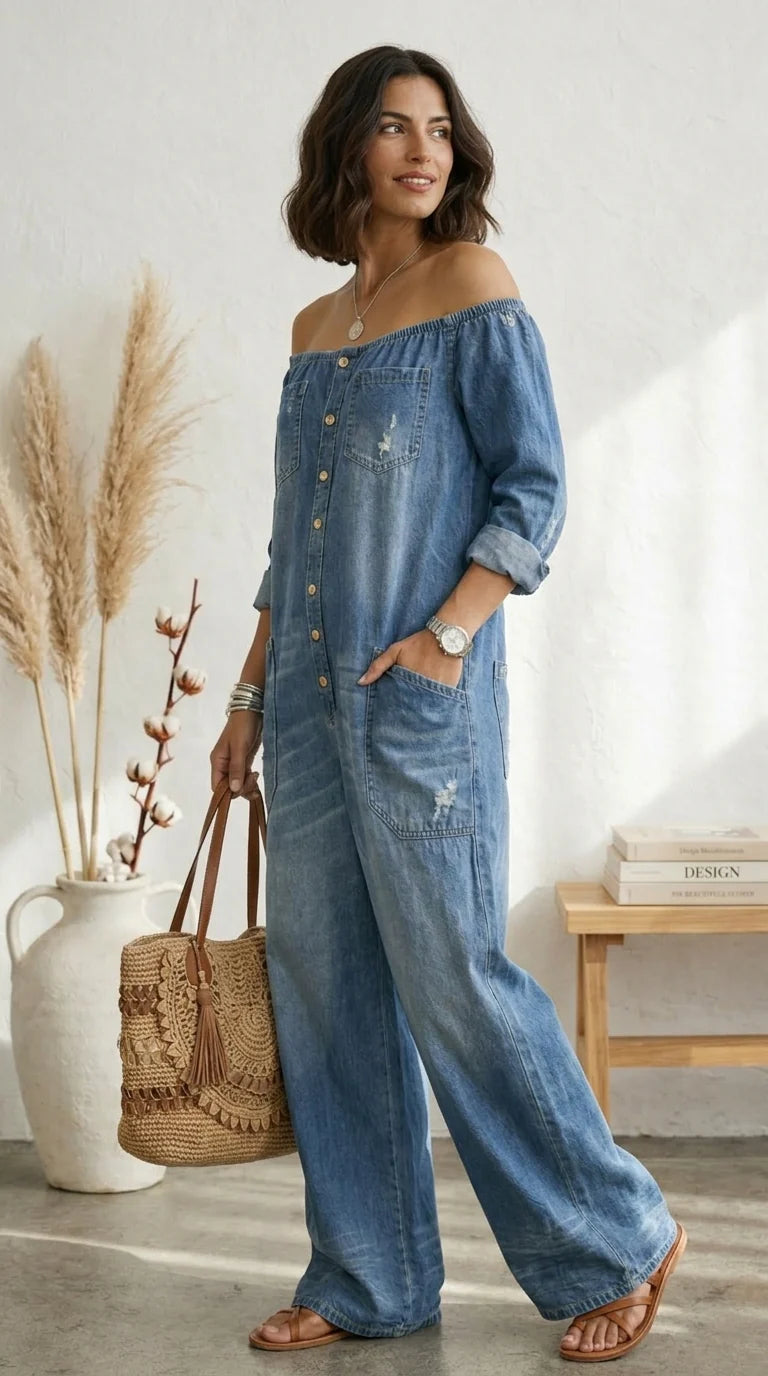 Novelya | Vega mono de denim algodón con lavado vintage