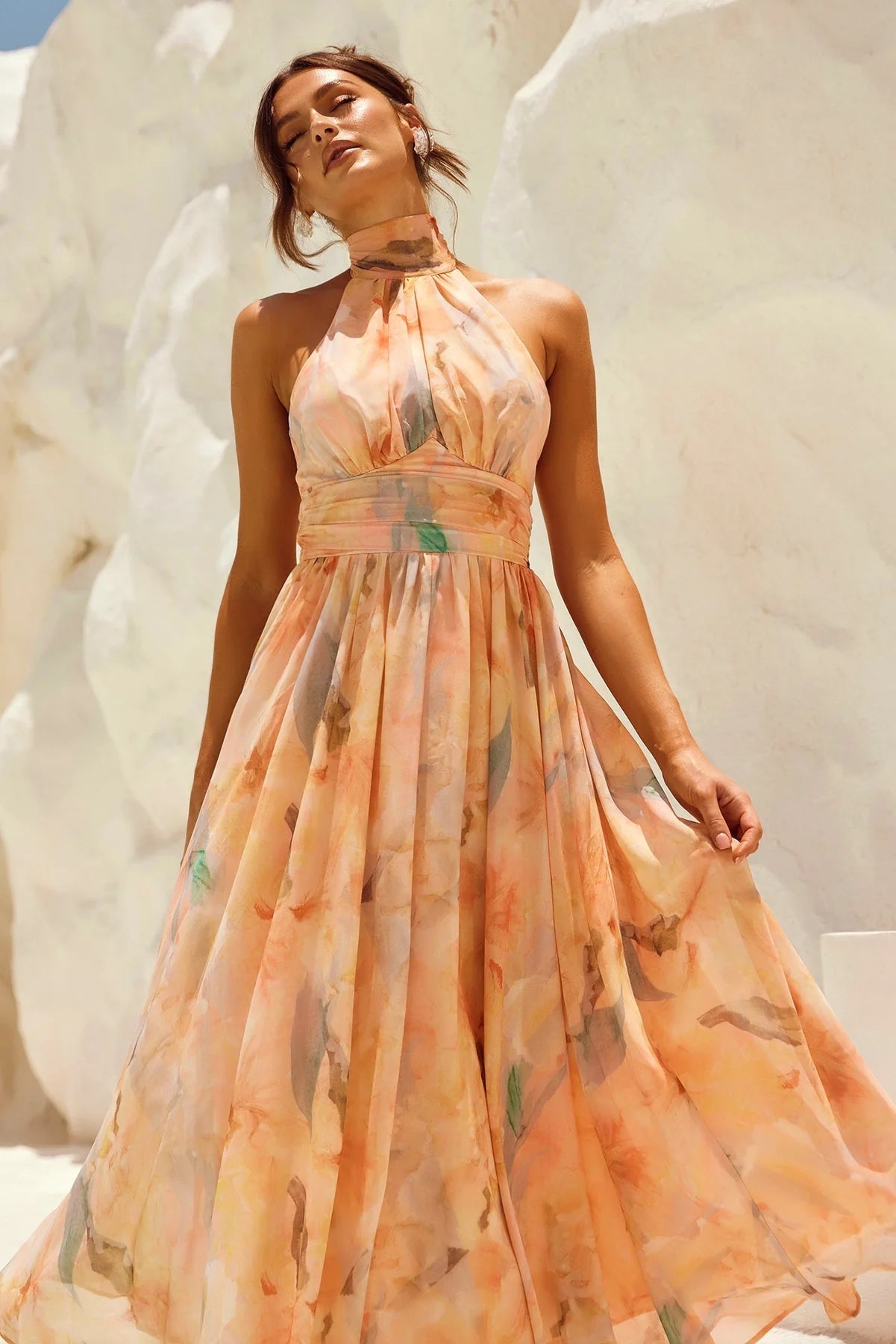 Esther™ | Vestido de Cuello Halter con Estampado de Acuarela