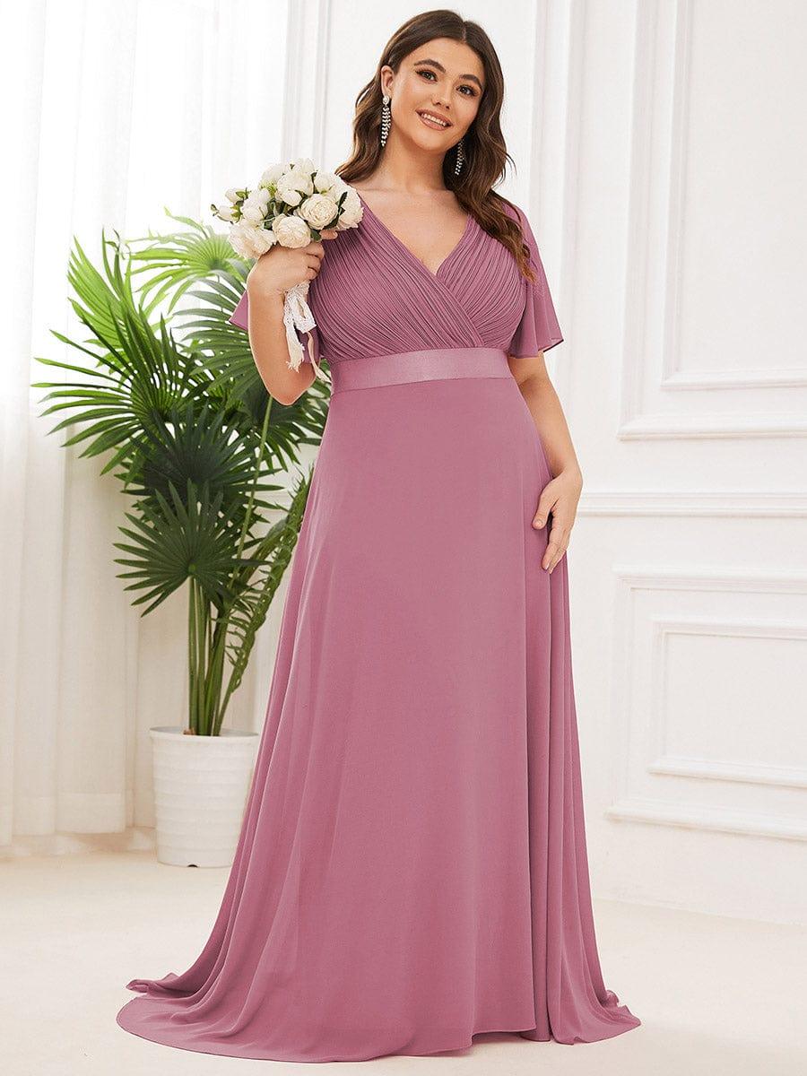 MONICA | Vestido largo de dama de honor con cintura imperio y mangas cortas fluidas