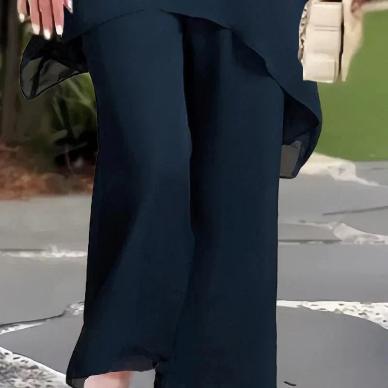 Conjunto de dos piezas para mujer: encantador top asimétrico y pantalón de pierna ancha