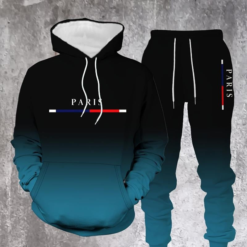 Conjunto deportivo degradado para hombre – Sudadera con capucha y pantalón jogger